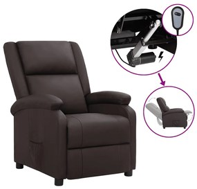Sedia Reclinabile Elettrica Marrone İn Vera Pelle /