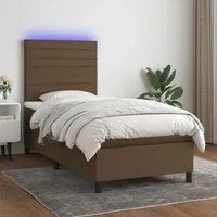 Letto a Molle Materasso e LED Marrone Scuro 90x190cm in Tessuto 3134920