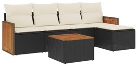 Set divano da giardino 6 pz con cuscini nero in polyrattan