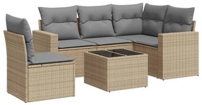 Set divano da giardino 6 pz con cuscini beige in polyrattan