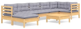 Set divani da giardino 8 pz con cuscini grigi massello di pino