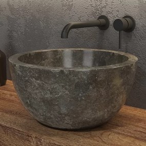Lavabo bagno da appoggio in marmo grigio 40cm | Litos-LG40 - KAMALU