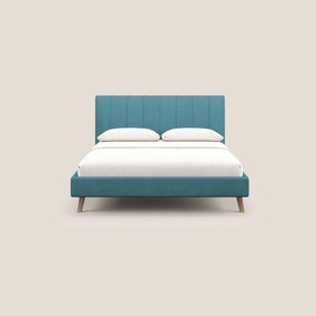 Selene letto imbottito con piedini naturali sfoderabile in tessuto impermeabile T02 azzurro