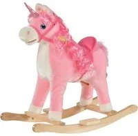 Cavallo a Dondolo Unicorno per Bambini in Legno e Peluche Unicorno Rosa