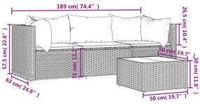 Set Divani da Giardino 4 pz con Cuscini in Polyrattan Grigio