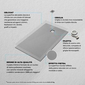 Piatto doccia in resina 80x140 Arena grigio completo di kit scarico