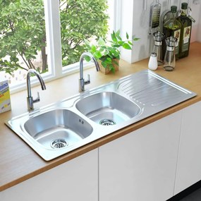 Lavello Da Cucina Doppio Con Filtro E Sifone İn Acciaio Inox /