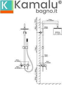 Kamalu - Colonna doccia fissa in acciaio inox con soffione, doccetta con flessibile e getto vasca finitura cromo| KAM-ARTE CROMO