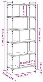 Libreria Nera 6 Ripiani 76x32x192 cm Legno Multistrato