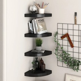 Scaffali Angolari A Parete 4 Pz Neri 25x25x3,8 Cm İn Mdf /