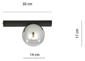 Plafoniera Moderna 1 Luce Fit Barra In Acciaio Nero E Sfera Di Vetro Fumè