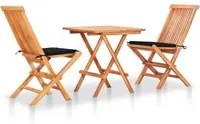 Set da Bistrot 3 pz con Cuscini Neri in Legno Massello di Teak cod mxl 39109