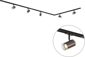 Sistema di illuminazione a binario moderno nero con 5 faretti bronzo scuro monofase - Iconic Lloyd