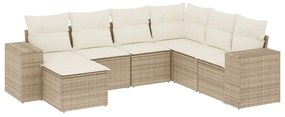 Set Divani da Giardino 7 pz con Cuscini Beige in Polyrattan