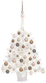 Albero di Natale Artificiale Preilluminato con Palline, Albero di Natale Preilluminato con Palline Bianco 65 cm