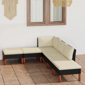 Set Divani da Giardino 6 pz con Cuscini in Polyrattan Nero