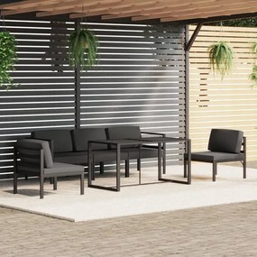 Set divani da giardino 6 pz con cuscini in alluminio antracite