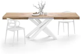 Tavolo Allungabile Emma 160, Rovere Rustico con Gambe Incrociate Bianche