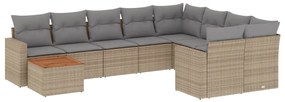 Set Divano da Giardino 10 pz con Cuscini Beige in Polyrattan