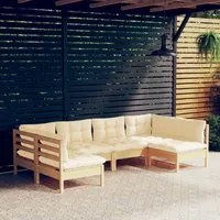 Set Divani da Giardino 6 pz con Cuscini Crema in Massello di Pino 3097151