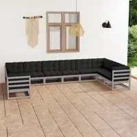 Set Divani da Giardino 10 pz Grigio Cuscini Massello di Pino 3077321