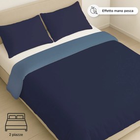 Parure copripiumino matrimoniale in microfibra mano pesca blu