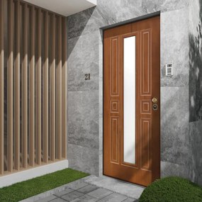 Porta blindata YALE Mirror con vetro L 80 x H 210 cm in compensato noce, apertura spingere a sinistra, falso telaio incluso