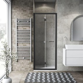 Porta doccia pieghevole L 86 cm x H 195 cm, per nicchia in vetro trasparente, profilo nero