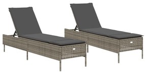 Lettini prendisole 2 pz con cuscini grigio in polyrattan