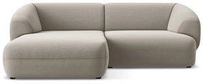Divano angolare beige (con penisola a sinistra) con rivestimento in velluto Moana – Makamii