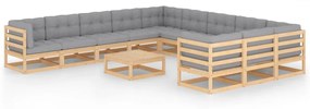 Set Divani Giardino 12 pz con Cuscini in Legno Massello di Pino