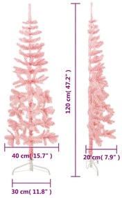 Albero Natale Artificiale Sottile a Metà con Supporto Rosa, 120 cm
