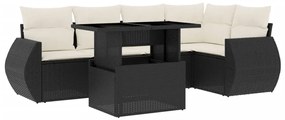 Set divano da giardino 6 pz con cuscini nero in polyrattan