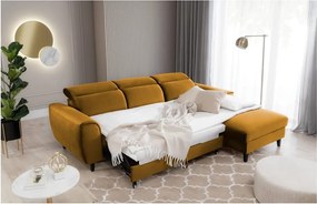 Divano angolare giallo allungabile/con contenitore (con penisola a destra/con chaise lounge) e rivestimento in velluto Foble – ELTAP