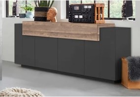 Credenza Moderna A 4 Ante 200x45x85,5 Antracite E Rovere Corona