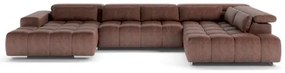 Divano angolare a U TROPEA con poggiatesta, lato destro, marrone