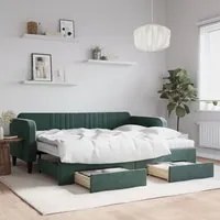 Divano Letto Estraibile Cassetti Verde Scuro 90x200cm Vellutocod mxl 106665