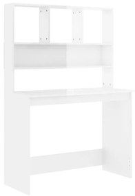 Scrivania mensole bianco lucido 102x45x148 cm legno multistrato