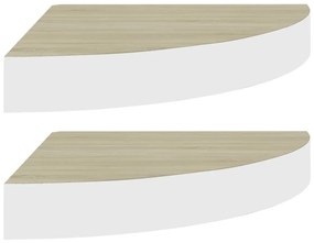 Mensole angolari 2pz rovere e bianco 35x35x3,8 cm in mdf