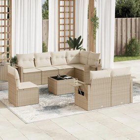 Set divano da giardino 9 pz con cuscini beige in polyrattan