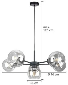 Lampadario a sospensione con filo KALIOPE 6xE27/60W/230V nero/limpido