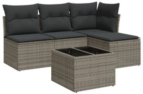 Set divano da giardino 5 pz con cuscini grigio in polyrattan