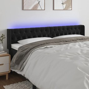 Testiera A Led Nera 203x16x78/88 Cm İn Velluto /