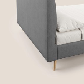 Selene letto imbottito con piedini naturali sfoderabile in tessuto impermeabile T02 grigio