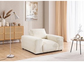 Poltrona color crema con rivestimento in velluto a coste Justin – Ropez