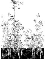 Edmond Petit Carta da parati Lièvres/Fenouil/Tournesol - Blanc et Noi - Tournesol Gauche - Blanc et Noir