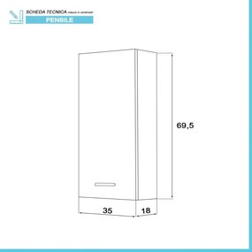 Pensile bagno sospeso 35 cm rovere dolomite con ripiano regolabile Desya