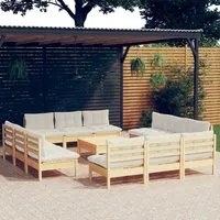 Set Divani da Giardino 13 pz con Cuscini Crema Massello di Pino 3096052