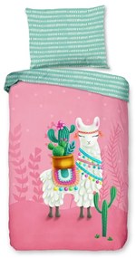 Set copripiumino e federa da bambini rosa/turchese in cotone per letto singolo 140x200 cm Lalama – Good Morning