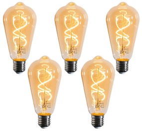 Set di 5 Lampadine LED a filamento a spirale E27 dimmerabili ST64 dorate 4W 270LM 2100K